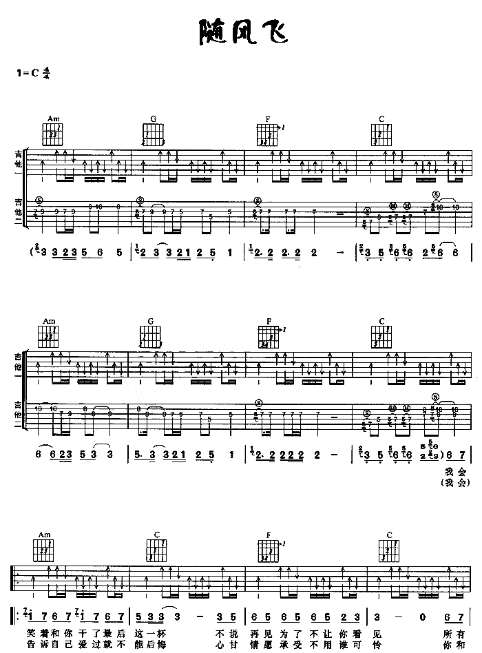 随风飞吉他谱第1页