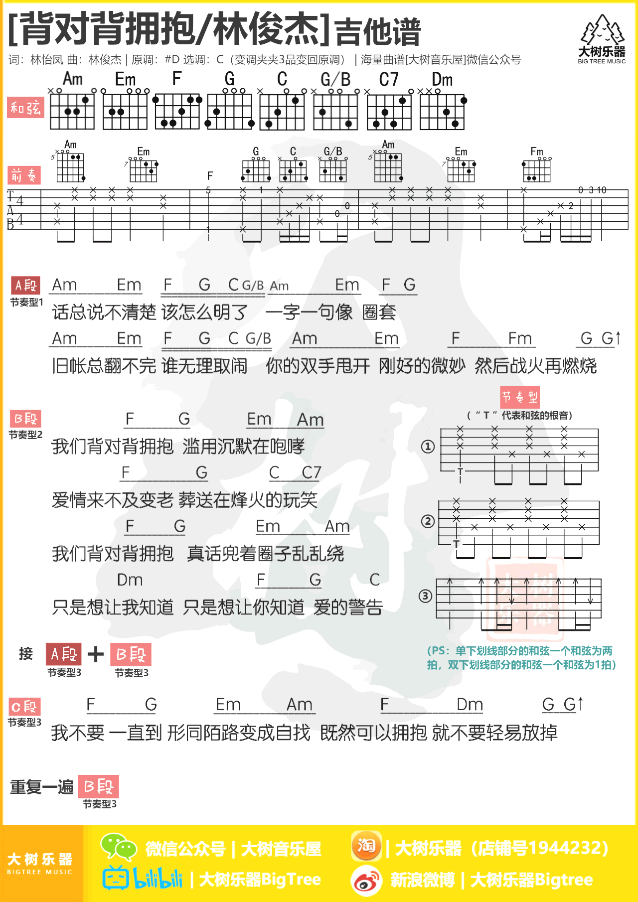 林俊杰《背对背拥抱》吉他谱-1