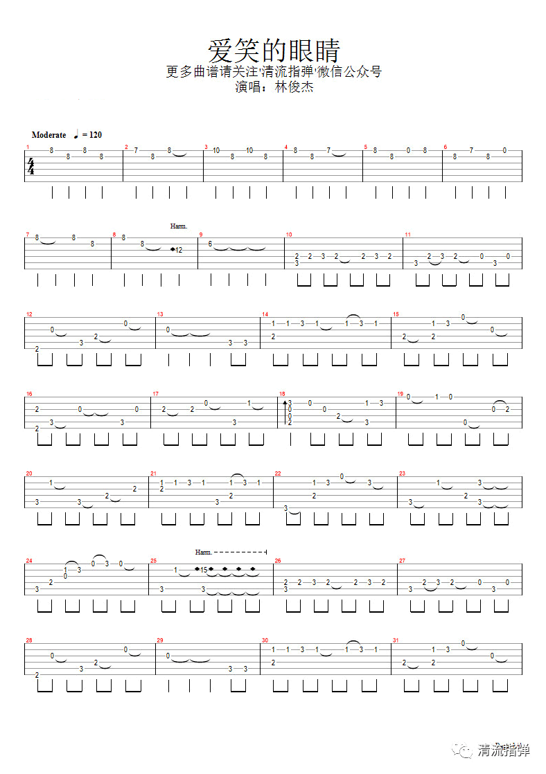爱笑的眼睛指弹谱 林俊杰吉他独奏谱-1