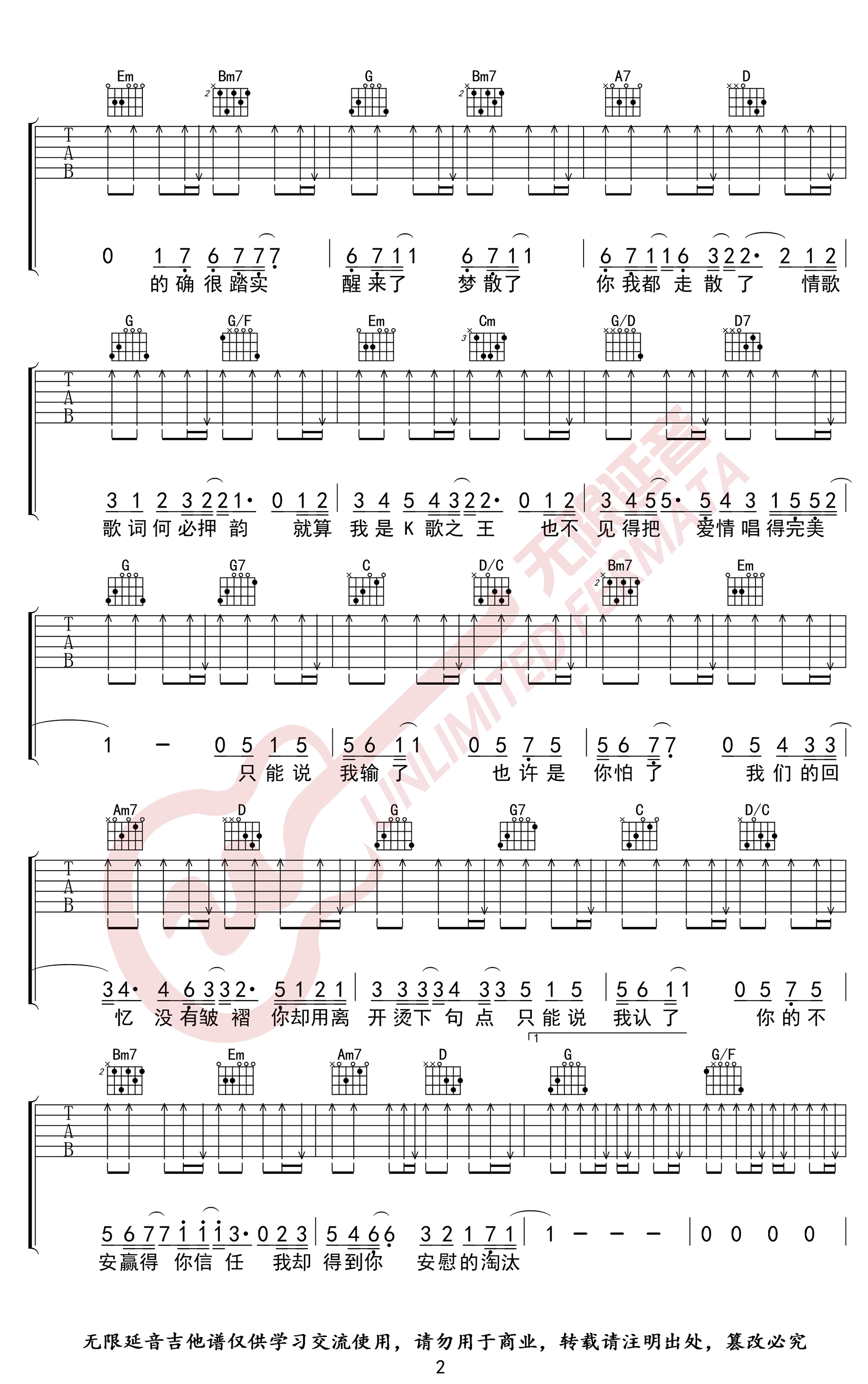 陈奕迅《淘汰》吉他谱G调-2