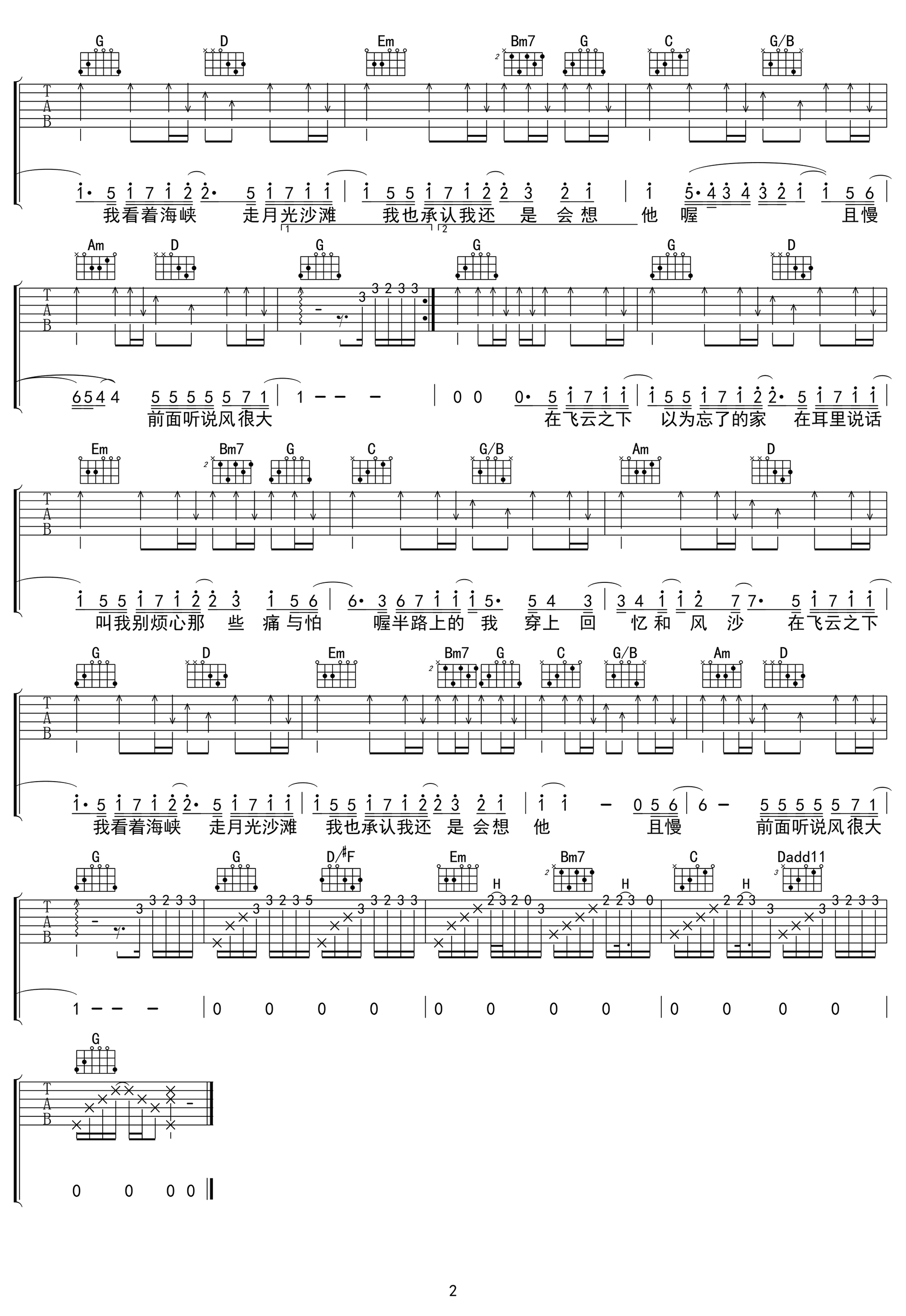 韩红林俊杰《飞云之下》吉他谱-3