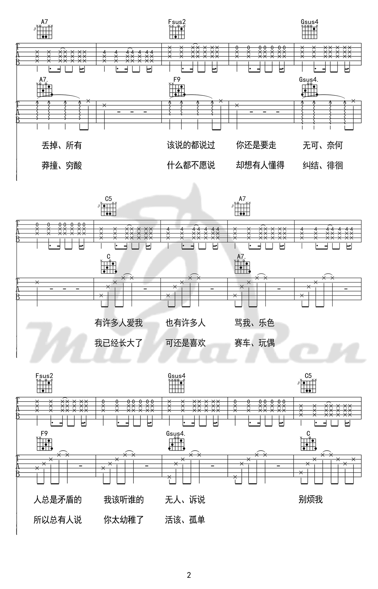 《我会弹吉他不会谈恋爱吉他谱》_阿男_B调_吉他图片谱4张 图2