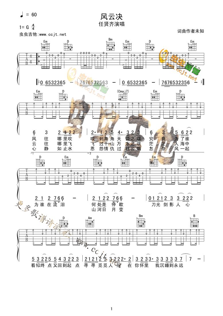 风云决吉他谱第1页
