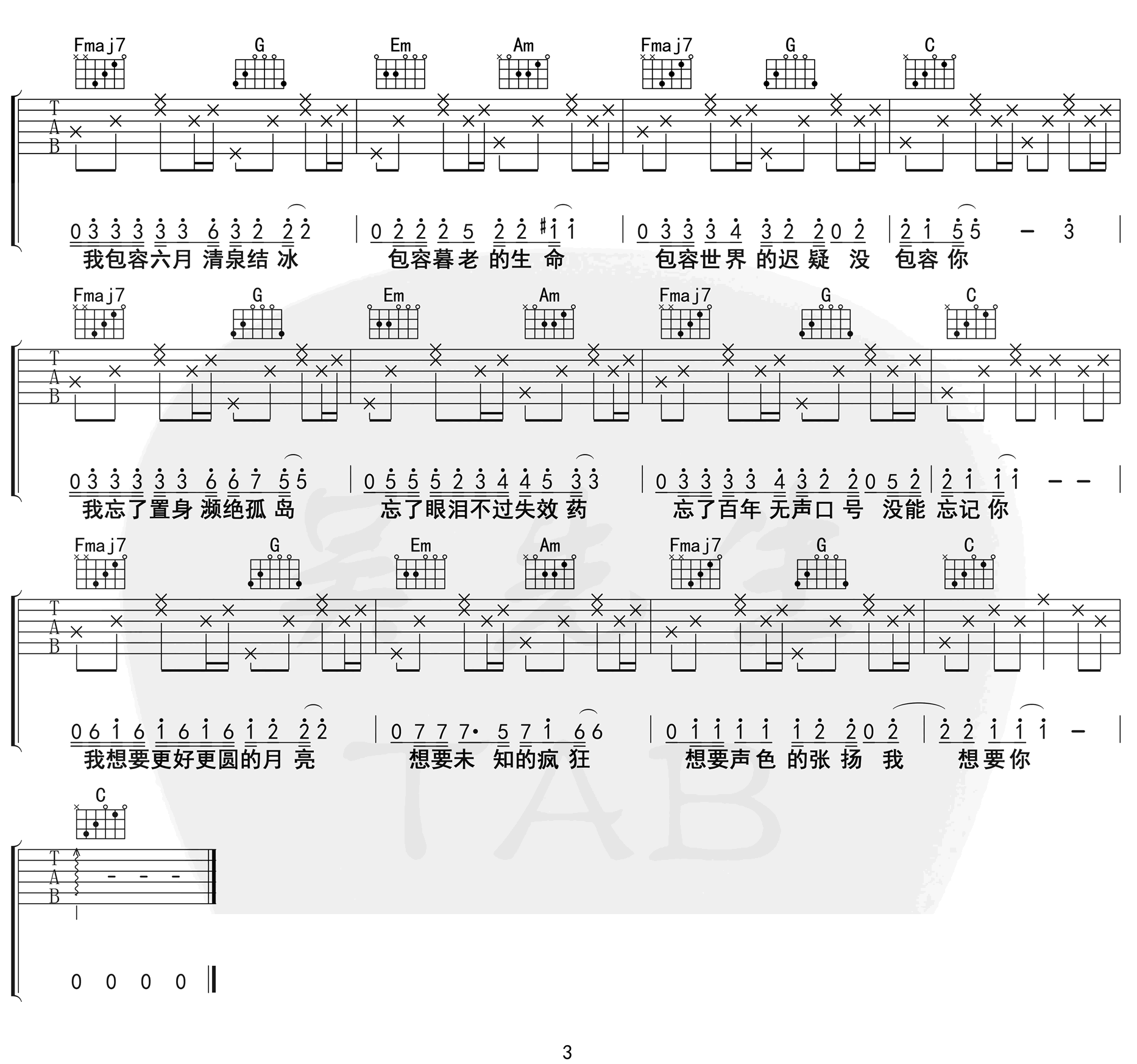 《奇妙能力歌吉他谱》_陈粒_C调_吉他图片谱3张 图3