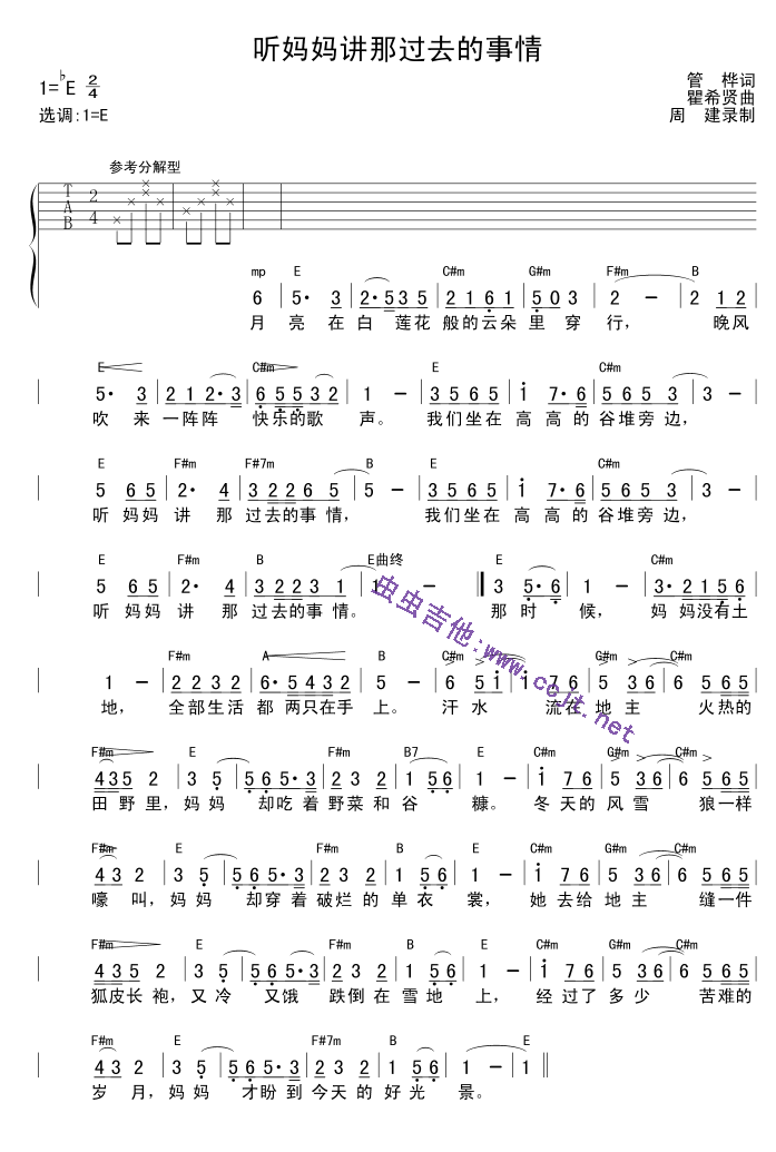 听妈妈讲那过去的事情吉他谱第1页